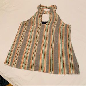 High neckline tank top with textured stripe